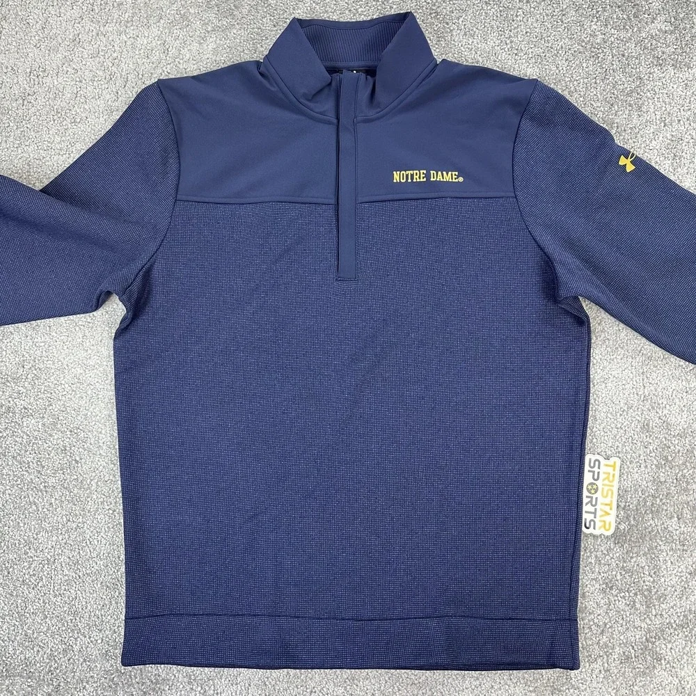 Notre Dame Fighting Irish Pullover Mens Medium Blue 1/4 Zip Under Armour Sweater
